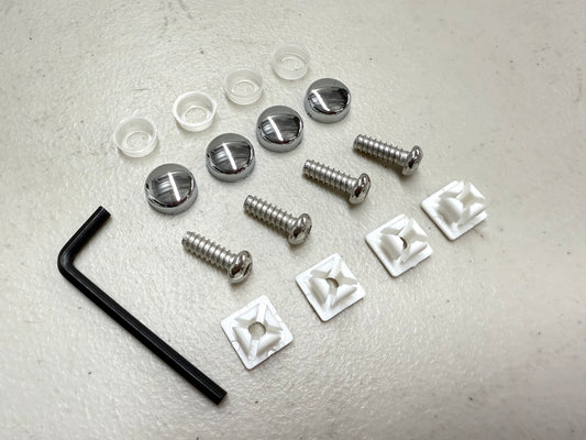 CHEVROLET IMPALA, BEL AIR, BISCAYNE CHROME LICENSE PLATE CAP AND FASTENER SET