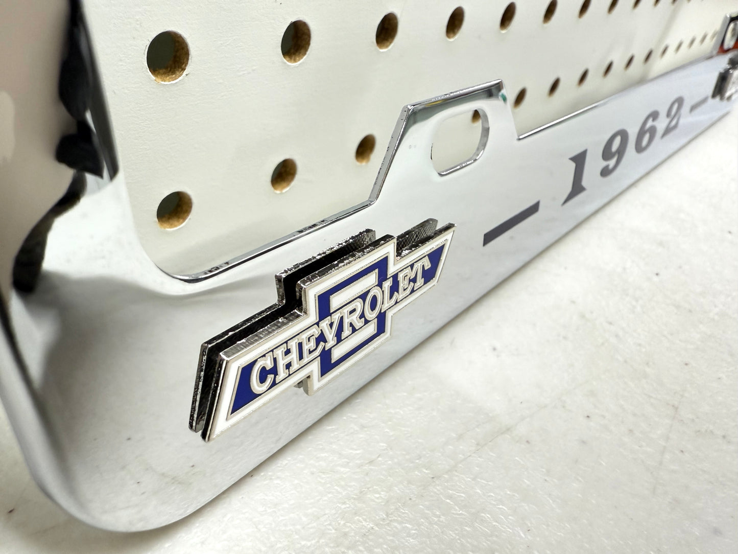 1962 CHEVROLET IMPALA, BEL AIR, BISCAYNE CHROME LICENSE PLATE FRAME WITH DUAL BOWTIE LOGOS