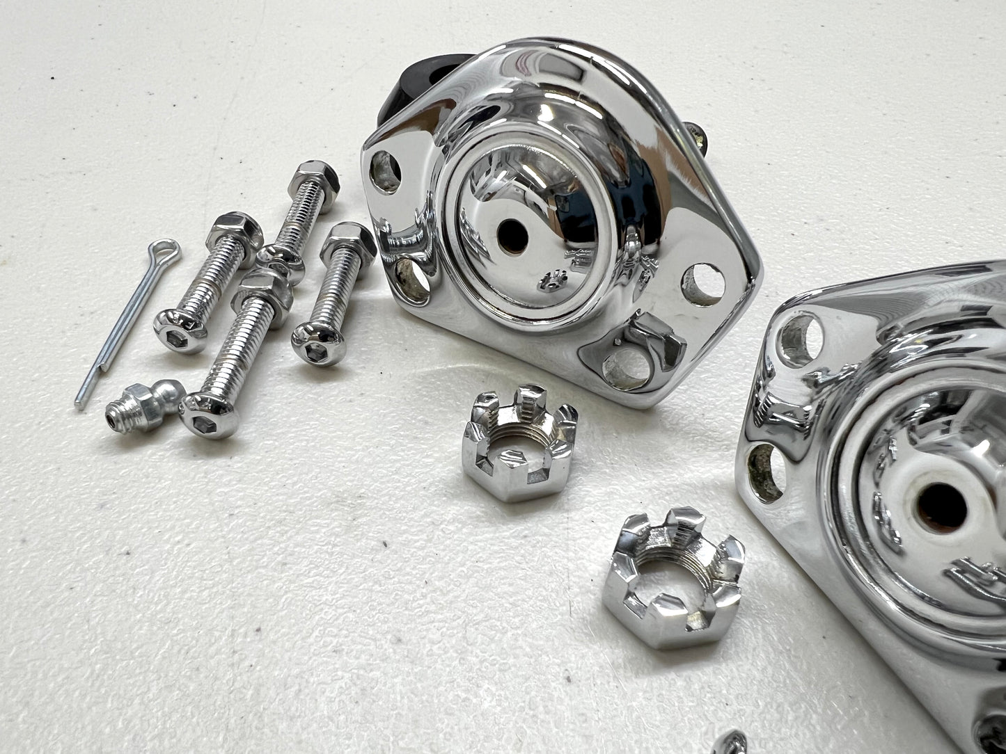 PREMIUM HEAVY DUTY UPPER BALL JOINT 4HOLE (CHEVY IMPALA , CADI , GBODY) PAIR / CHROME FINISH