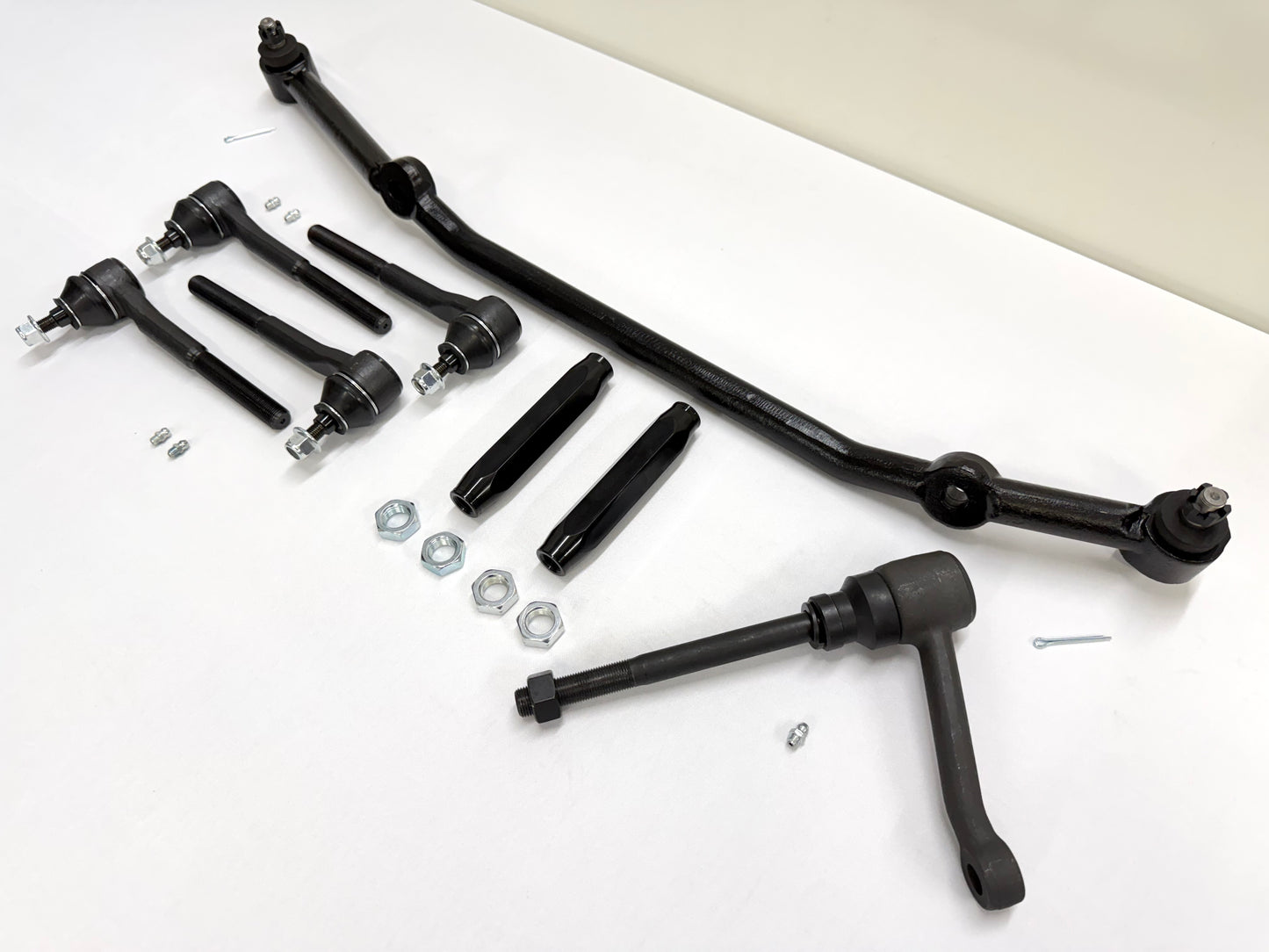 1965-66 GM CHEVY CHEVROLET IMPALA BEL AIR BISCAYNE COMPLETE STANDARD STEERING LINKAGE KIT with BLACK SLEEVES