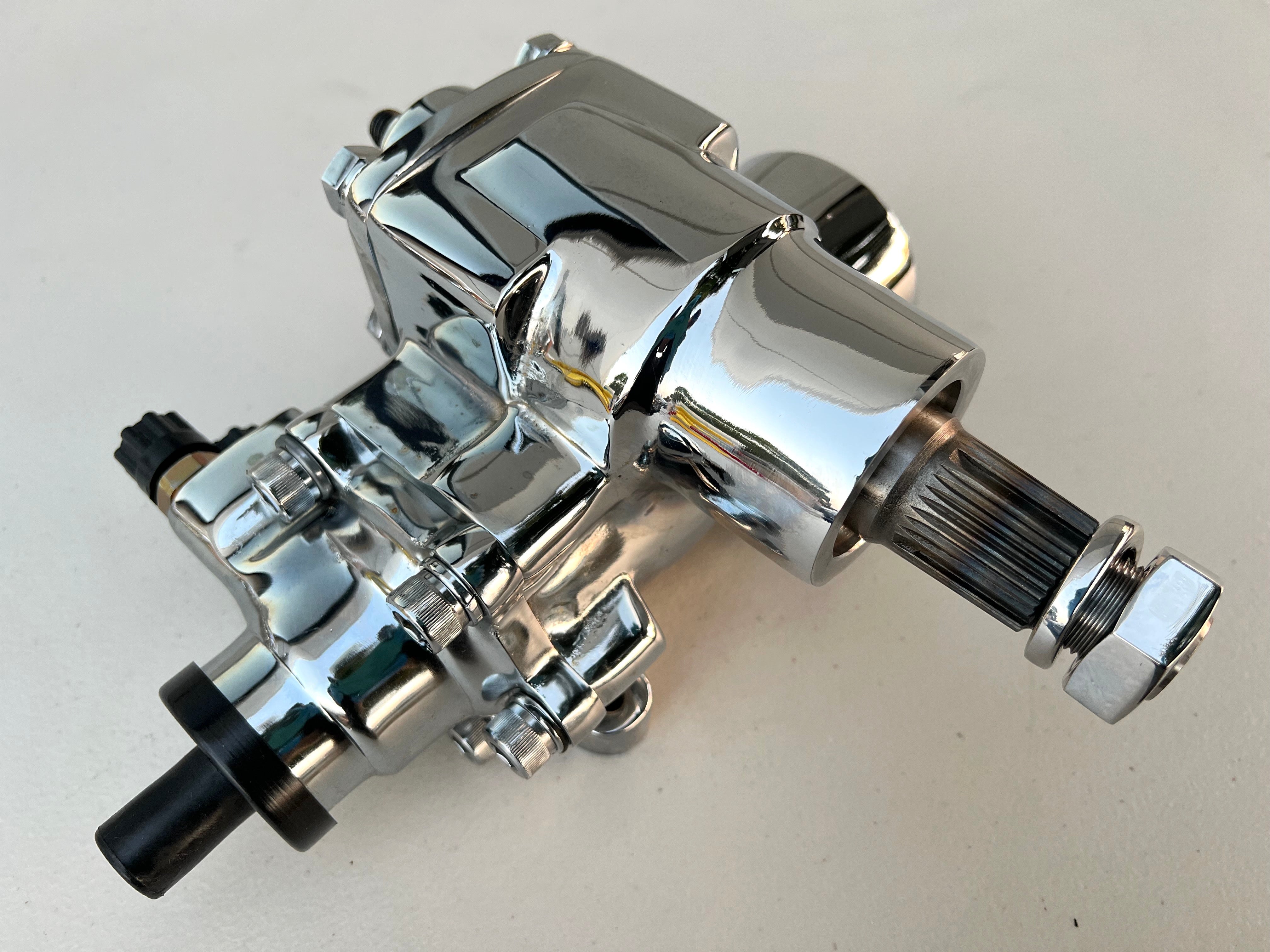 power steering gear box DIRECT FIT BOLT-ON POWER STEERING GEARBOX 500 SERIES / CHROME FINISH GEAR BOX (1958-1964 GM CHEVY IMPALA BELAIR BISCAYNE)