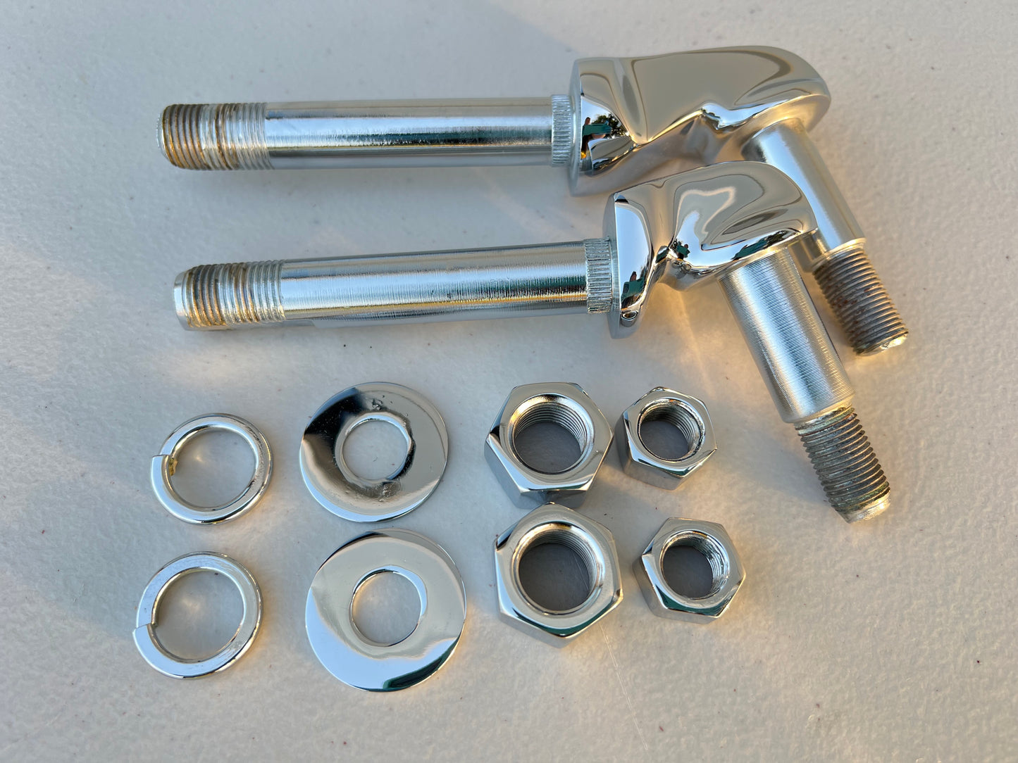 1959-64 GM CHEVY FULL SIZE IMPALA BEL AIR BISCAYNE REAR REGULAR SHOCK MOUNT BOLTS 1PAIR / CHROME FINISH