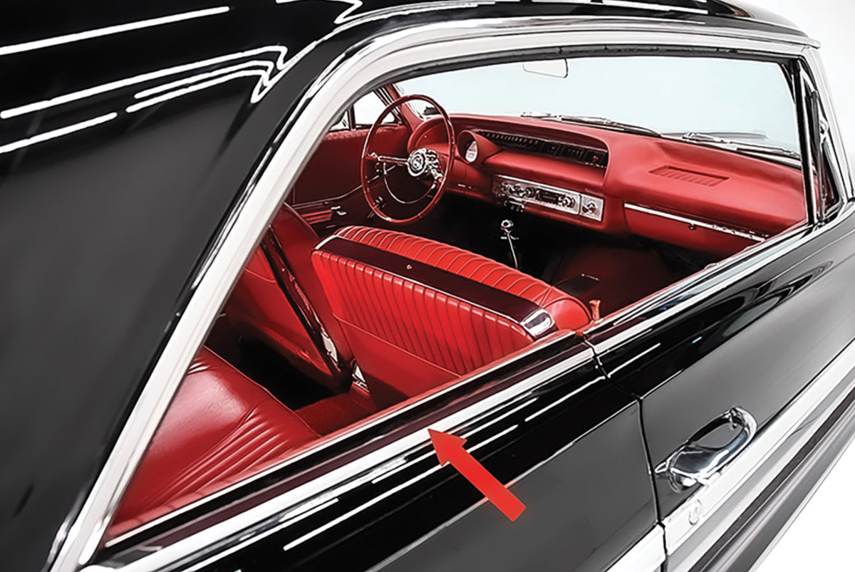 1962-64 CHEVY CHEVROLET IMPALA 2 DOOR EXTERIOR QUARTER BELT LINE REVEAL MOLDINGS 1PAIR / STAINLESS STEEL / BELT QUARTER WINDOW TRIMS