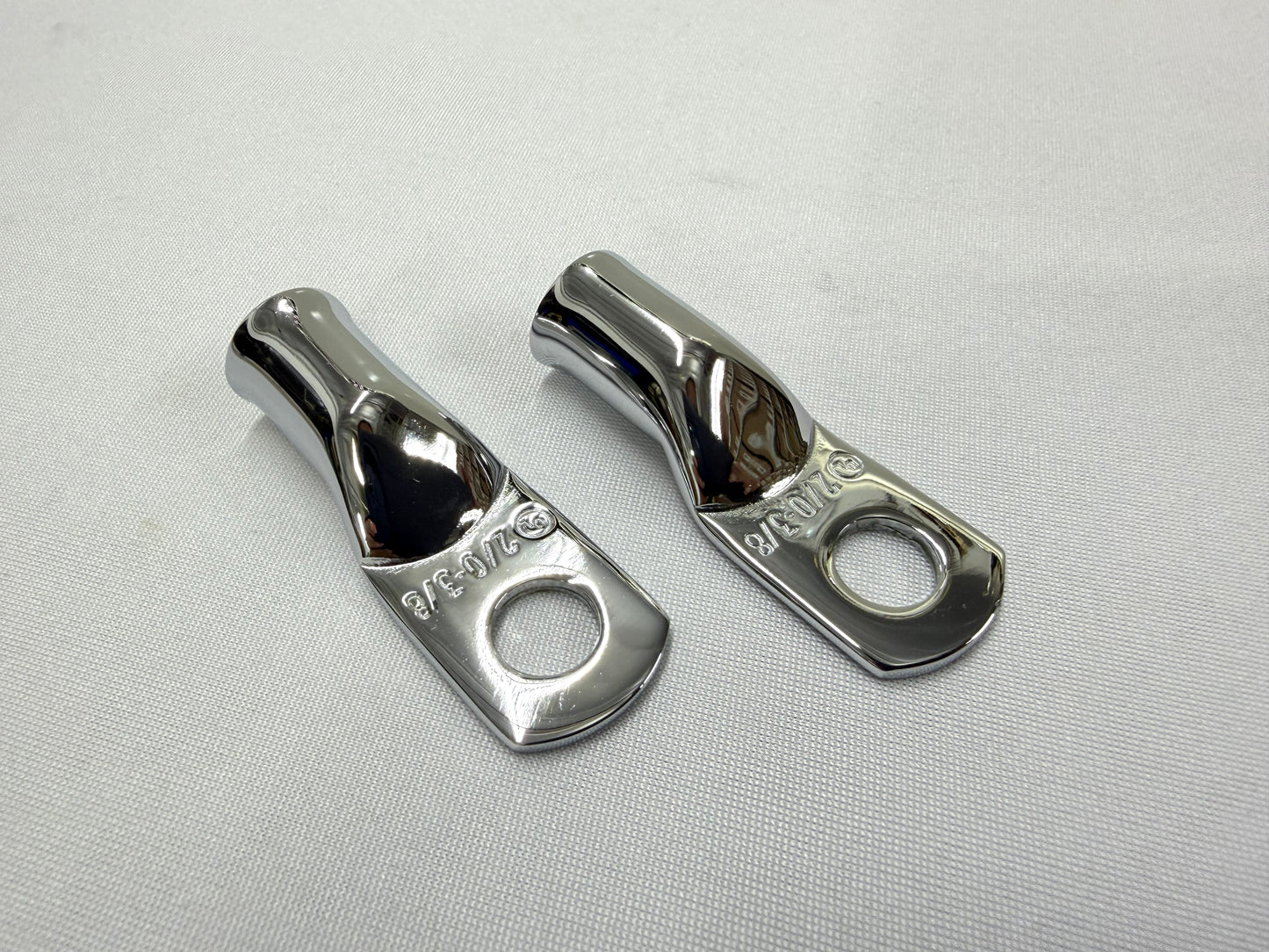 2/0 GAUGE BATTERY CABLE ENDS, LUGS 3/8 STUD 2PC / TRIPLE CHROME PLATED / LOWRIDER HYDRAULICS