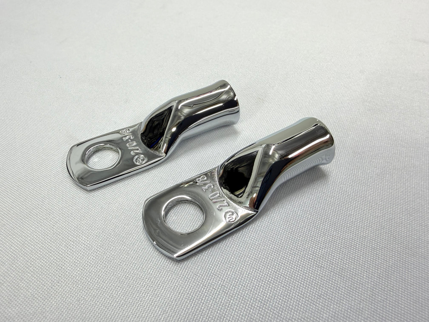 2/0 GAUGE BATTERY CABLE ENDS, LUGS 3/8 STUD 2PC / TRIPLE CHROME PLATED / LOWRIDER HYDRAULICS