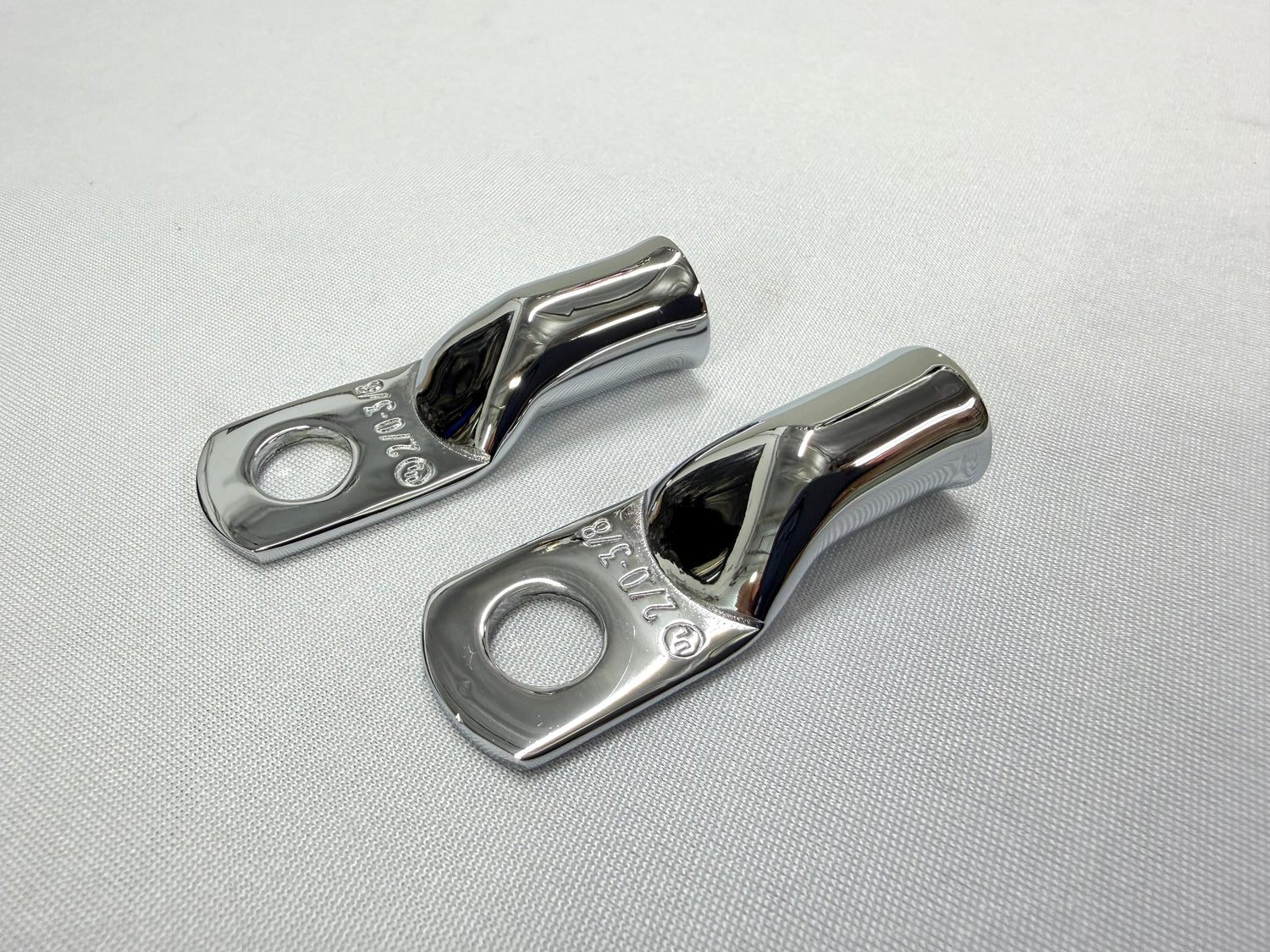 2/0 GAUGE BATTERY CABLE ENDS, LUGS 3/8 STUD 2PC / TRIPLE CHROME PLATED / LOWRIDER HYDRAULICS