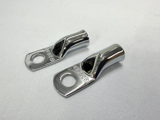 2/0 GAUGE BATTERY CABLE ENDS, LUGS 3/8 STUD 2PC / TRIPLE CHROME PLATED / LOWRIDER HYDRAULICS
