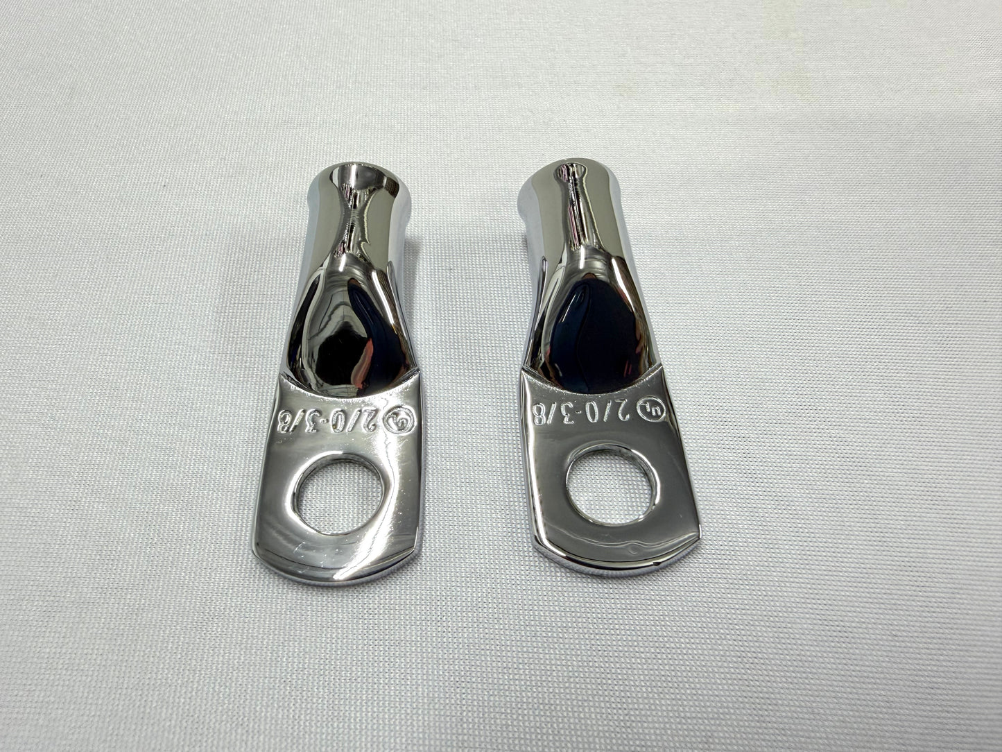 2/0 GAUGE BATTERY CABLE ENDS, LUGS 3/8 STUD 2PC / TRIPLE CHROME PLATED / LOWRIDER HYDRAULICS