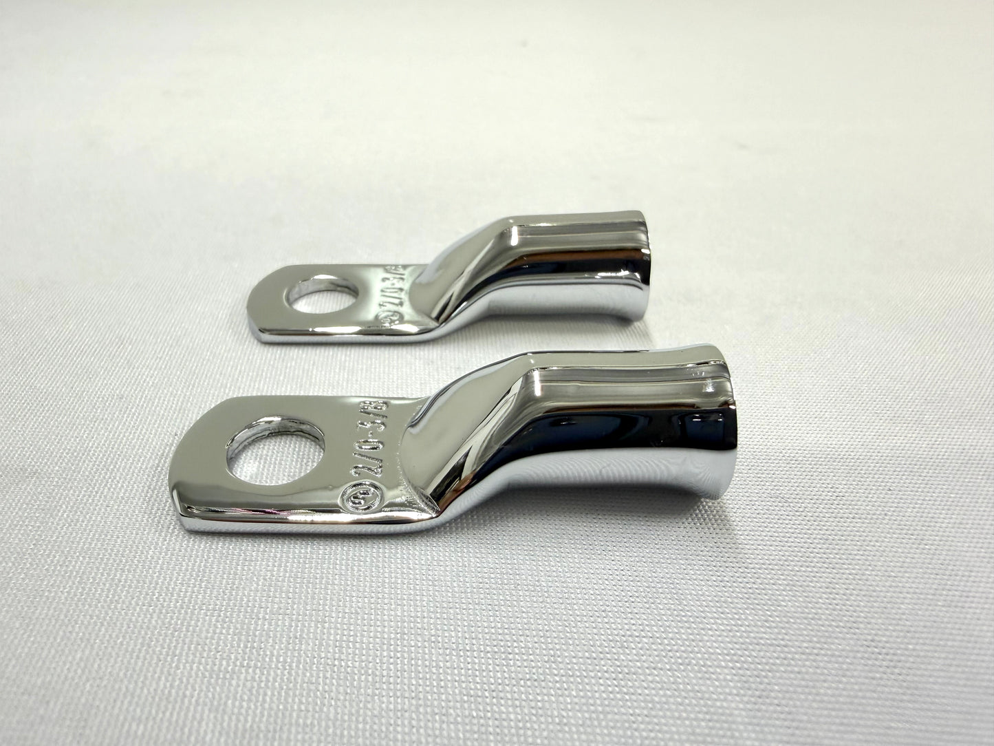 2/0 GAUGE BATTERY CABLE ENDS, LUGS 3/8 STUD 2PC / TRIPLE CHROME PLATED / LOWRIDER HYDRAULICS