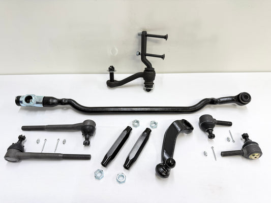1955-57 GM CHEVY CHEVROLET BEL AIR NOMAD 210 150 TRI FIVE STANDARD COMPLETE STEERING LINKAGE KIT W/ BLACK ANODIZED SLEEVES