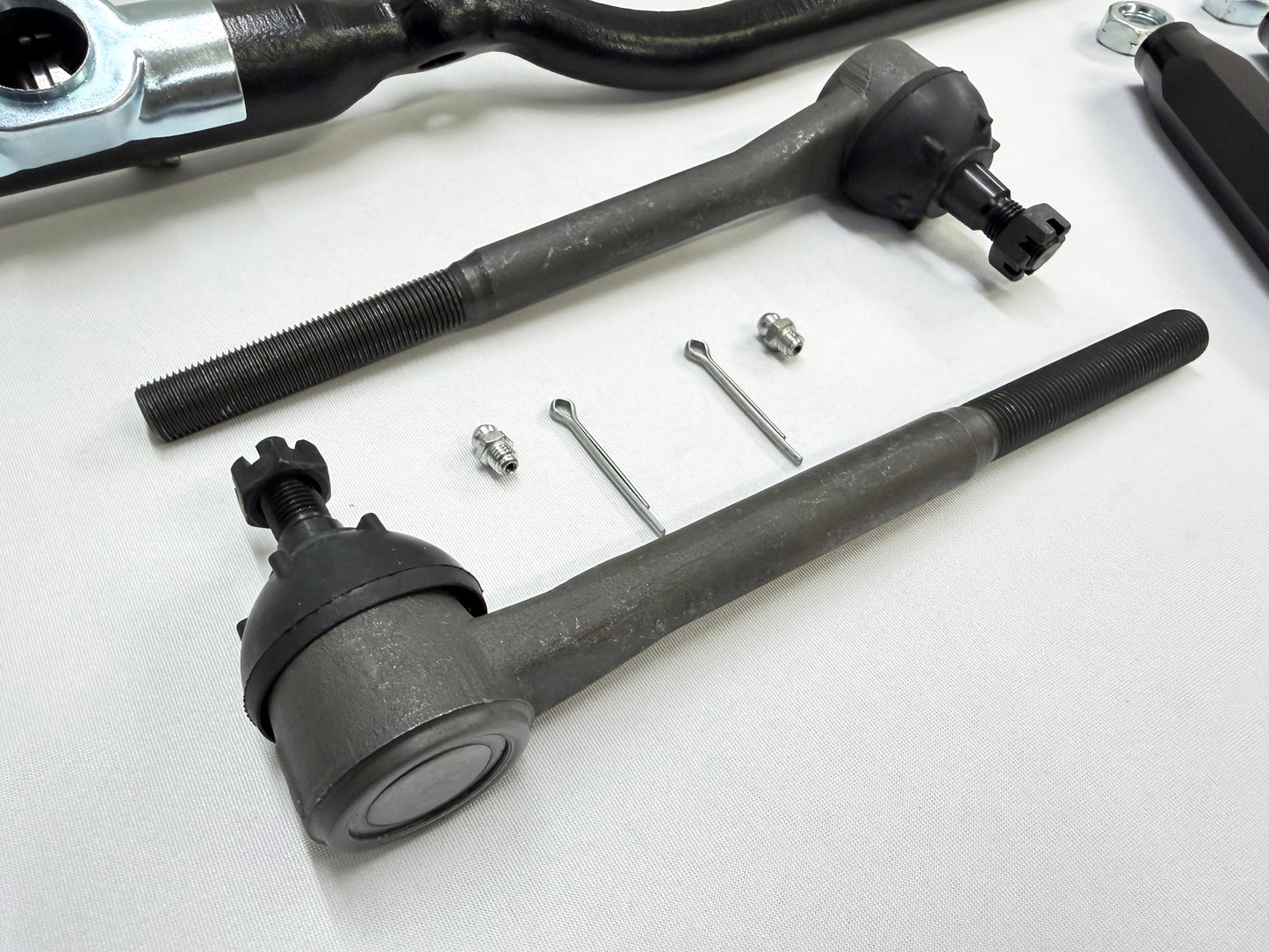 1955-57 GM CHEVY CHEVROLET BEL AIR NOMAD 210 150 TRI FIVE STANDARD COMPLETE STEERING LINKAGE KIT W/ BLACK ANODIZED SLEEVES