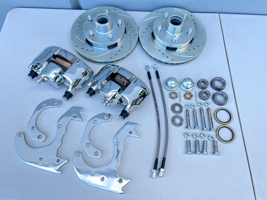 1958-64 CHEVY IMPALA POWER BRAKE ZERO OFFSET BOLT-ON FRONT DISC BRAKE KIT [NEW] [CHROME FINISH]