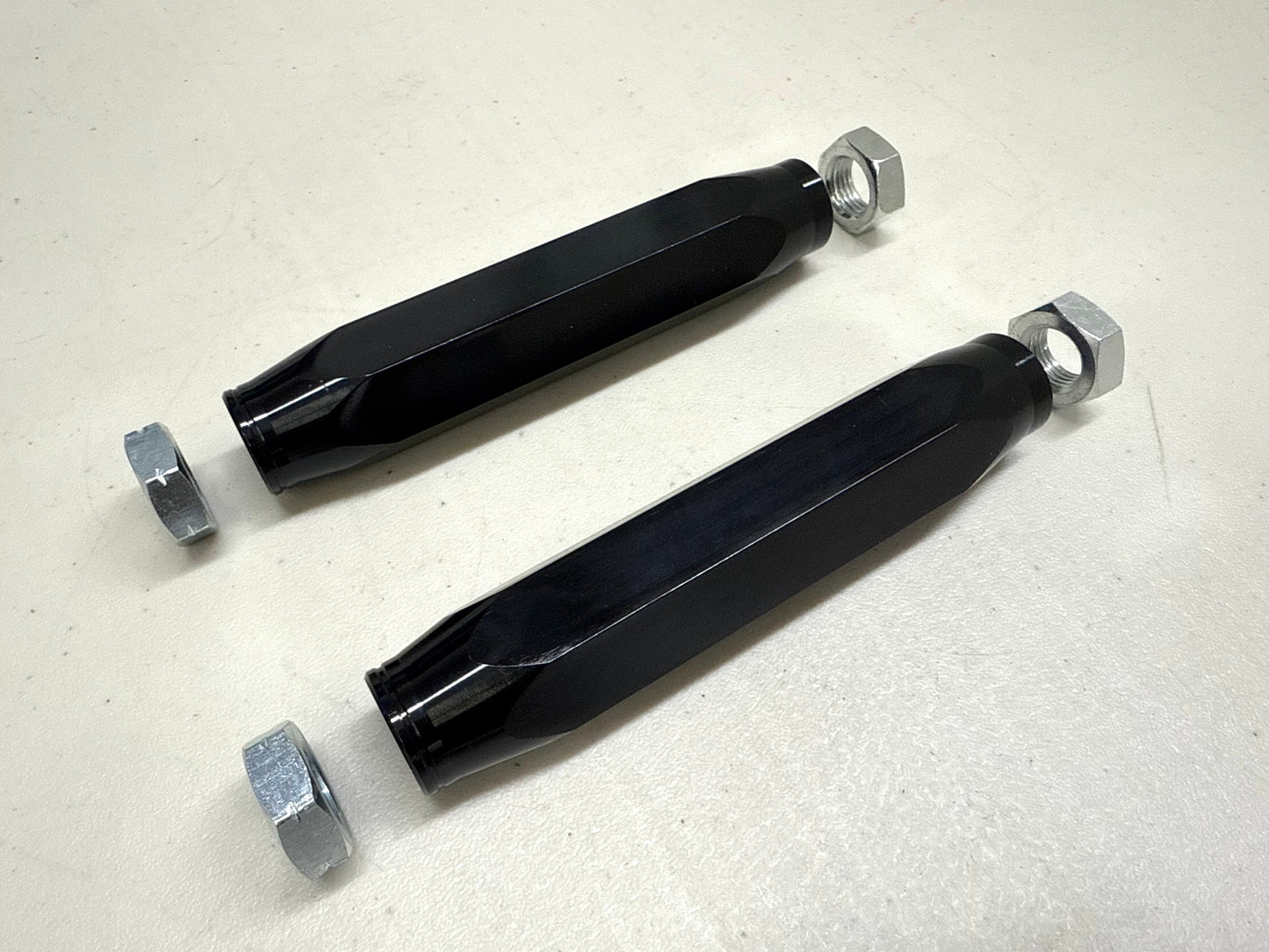 1955-57 GM FULL SIZE BELAIR HIGH PERFORMANCE BILLET ALUMINUM TIE ROD END ADJUSTING SLEEVES 1 PAIR / BLACK ANODIZED FINISH