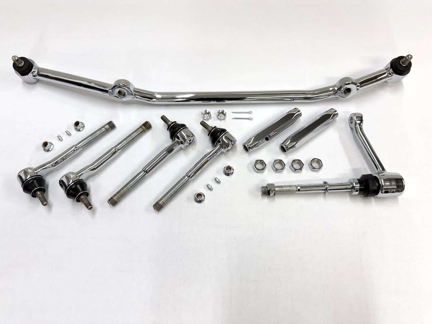 1965-66 GM CHEVY CHEVROLET IMPALA BEL AIR BISCAYNE COMPLETE STANDARD STEERING LINKAGE KIT / TRIPLE CHROME PLATED