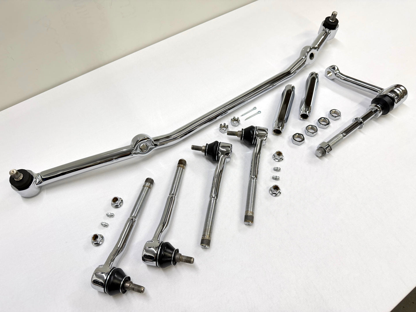 1965-66 GM CHEVY CHEVROLET IMPALA BEL AIR BISCAYNE COMPLETE STANDARD STEERING LINKAGE KIT / TRIPLE CHROME PLATED