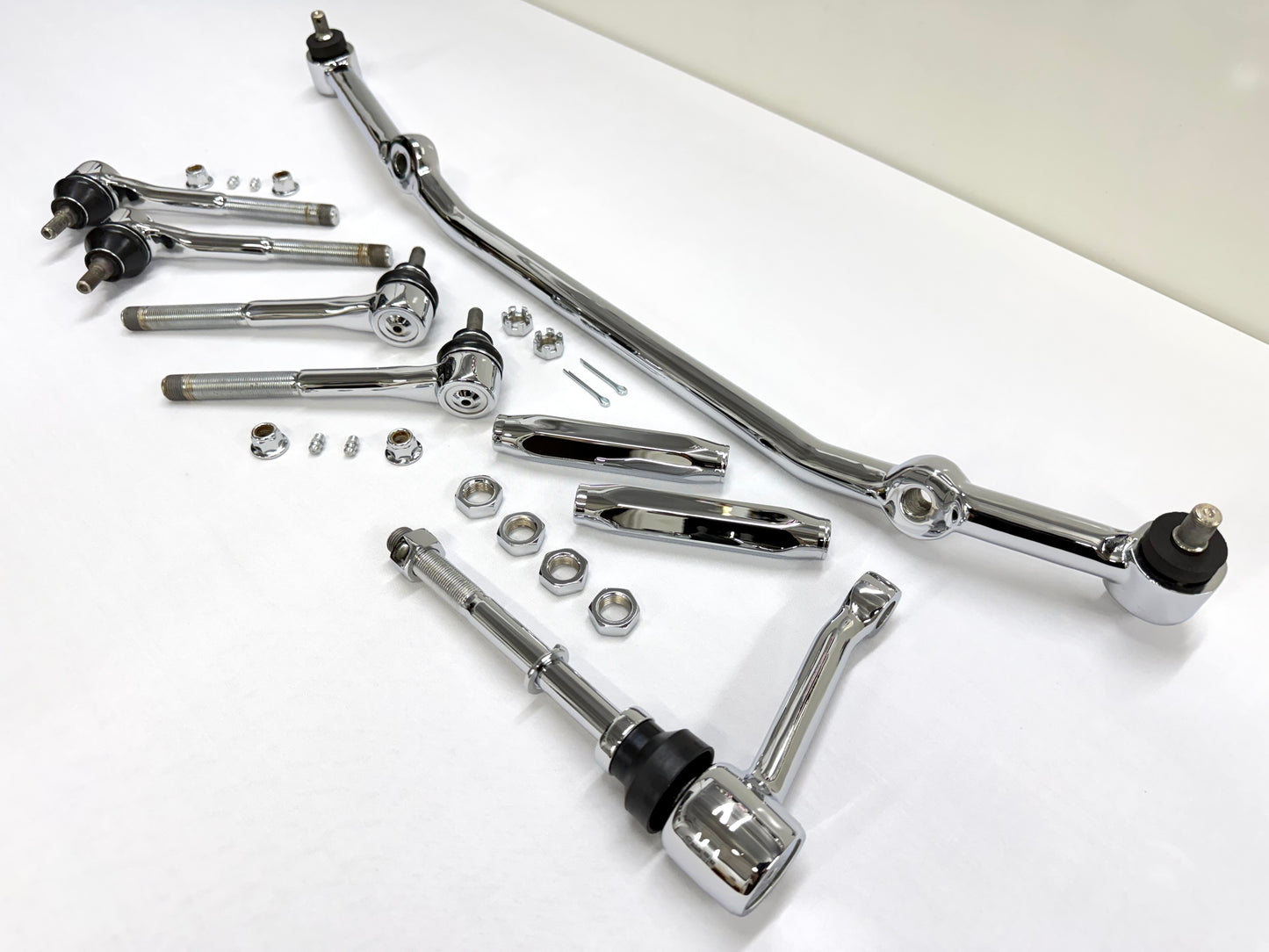 1965-66 GM CHEVY CHEVROLET IMPALA BEL AIR BISCAYNE COMPLETE STANDARD STEERING LINKAGE KIT / TRIPLE CHROME PLATED