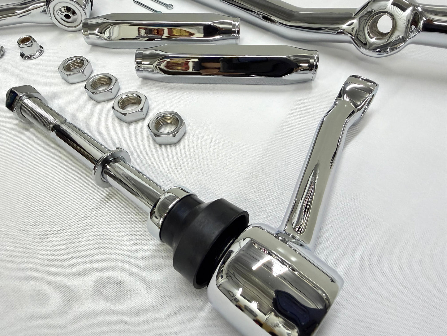 1965-66 GM CHEVY CHEVROLET IMPALA BEL AIR BISCAYNE COMPLETE STANDARD STEERING LINKAGE KIT / TRIPLE CHROME PLATED