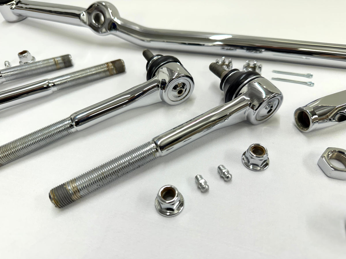 1965-66 GM CHEVY CHEVROLET IMPALA BEL AIR BISCAYNE COMPLETE STANDARD STEERING LINKAGE KIT / TRIPLE CHROME PLATED