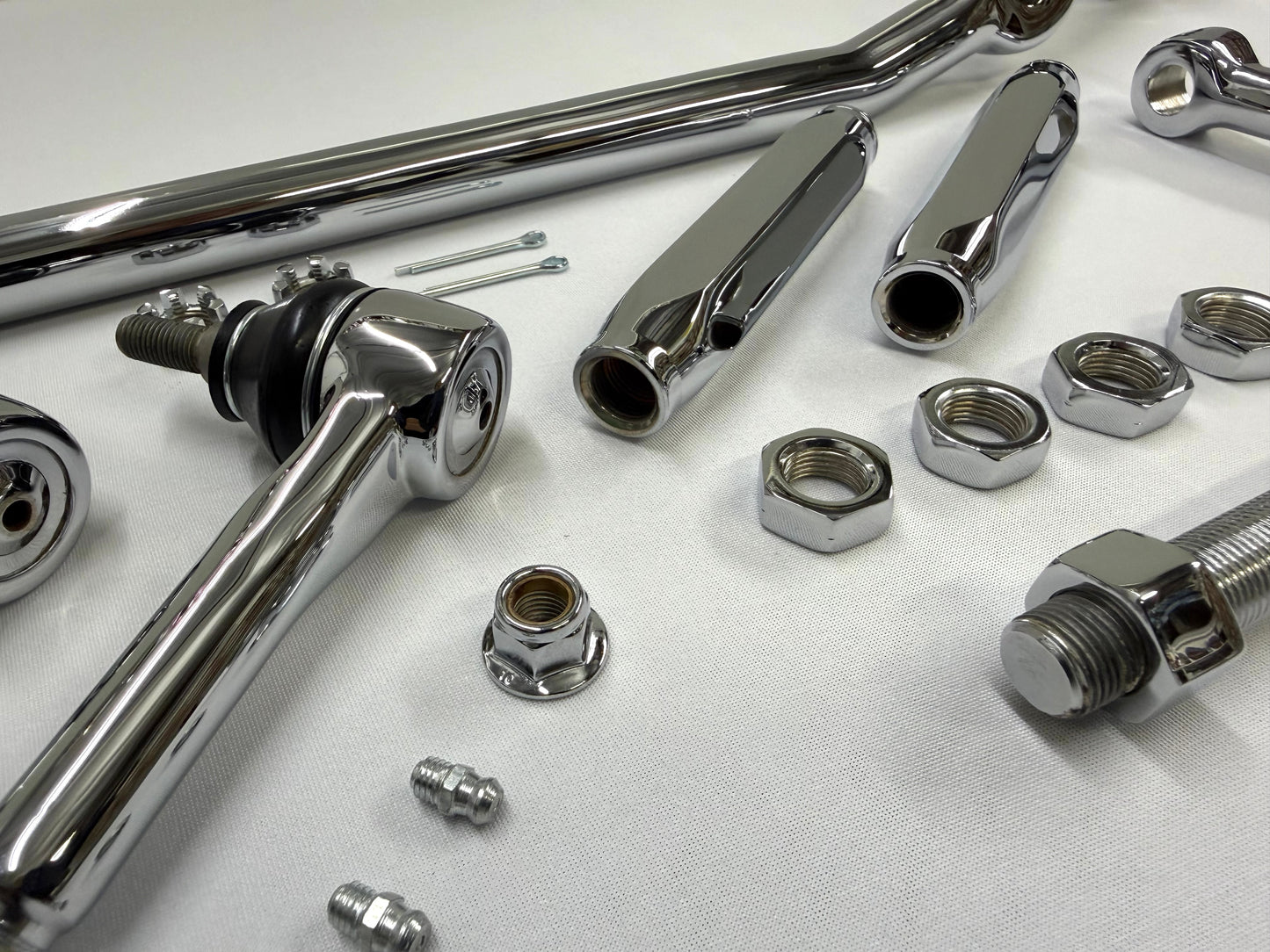 1965-66 GM CHEVY CHEVROLET IMPALA BEL AIR BISCAYNE COMPLETE STANDARD STEERING LINKAGE KIT / TRIPLE CHROME PLATED