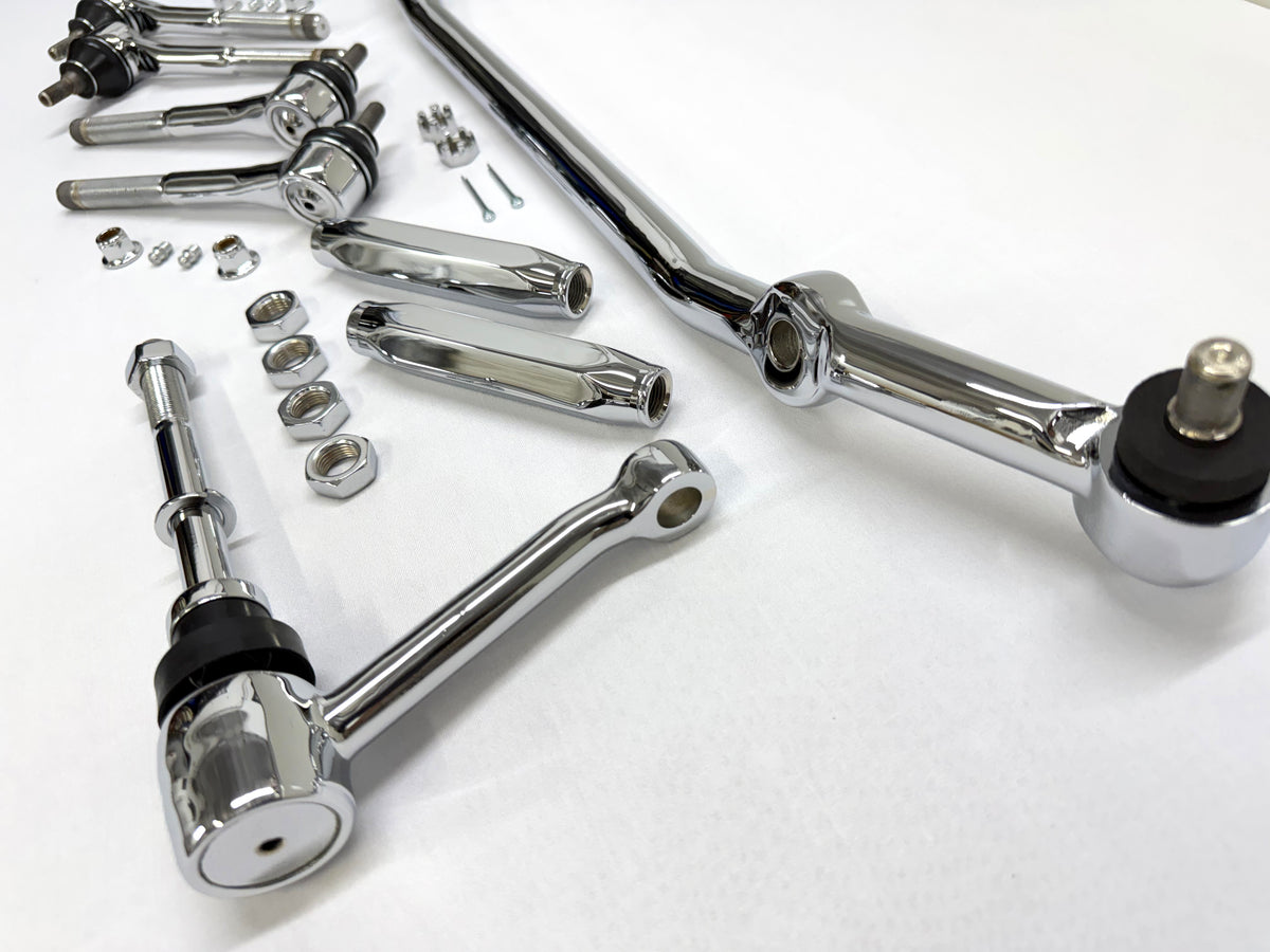 1965-66 GM CHEVY CHEVROLET IMPALA BEL AIR BISCAYNE COMPLETE STANDARD STEERING LINKAGE KIT / TRIPLE CHROME PLATED