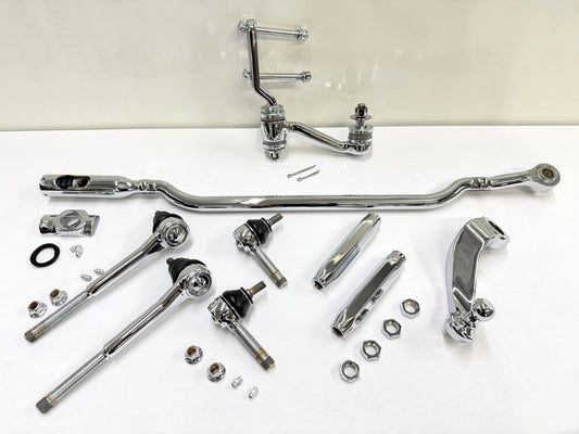 1955-57 GM CHEVY CHEVROLET BEL AIR NOMAD 210 150 TRI FIVE PREMIUM HEAVY DUTY COMPLETE STEERING LINKAGE KIT W/ IDLER ARM BEARING UPGRADE (TRIPLE CHROME PLATED)