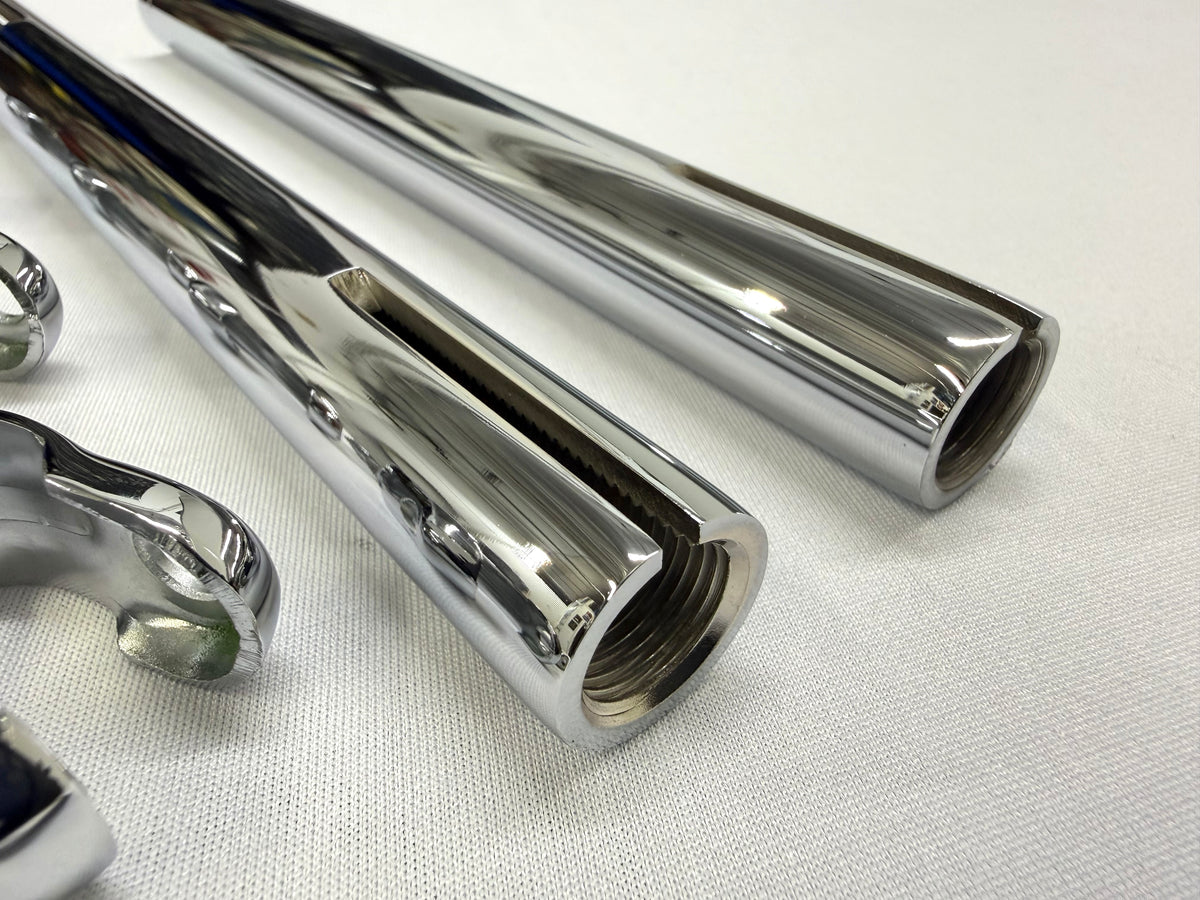 1958-64 GM FULL SIZE CHEVY ORIGINAL STYLE HEAVY DUTY STEEL TIE ROD ADJUSTABLE SLEEVE 2PC (PAIR) (IMPALA BELAIR BISCAYNE etc) / CHROME FINISH