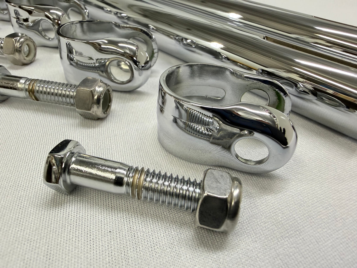 1958-64 GM FULL SIZE CHEVY ORIGINAL STYLE HEAVY DUTY STEEL TIE ROD ADJUSTABLE SLEEVE 2PC (PAIR) (IMPALA BELAIR BISCAYNE etc) / CHROME FINISH