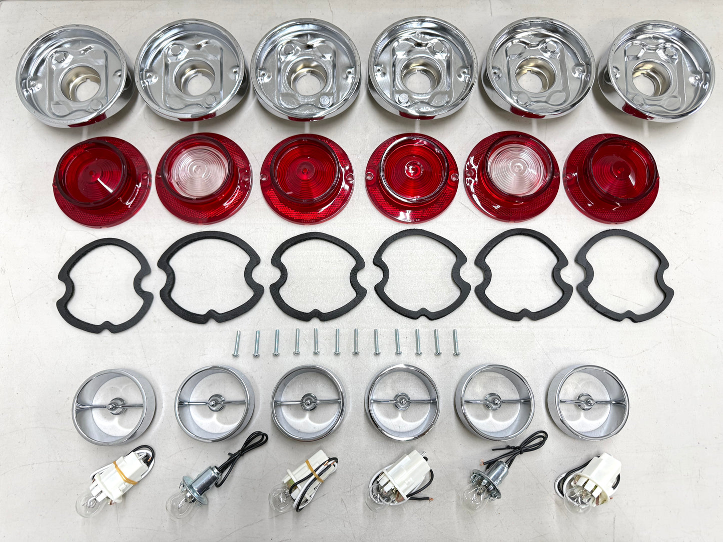 1963 CHEVY IMPALA BEL AIR BISCAYNE TAIL LAMP ASSEMBLY COMPLETE PACKAGE SET (TAIL LIGHT KIT) / IMPORT CHROME [NEW]
