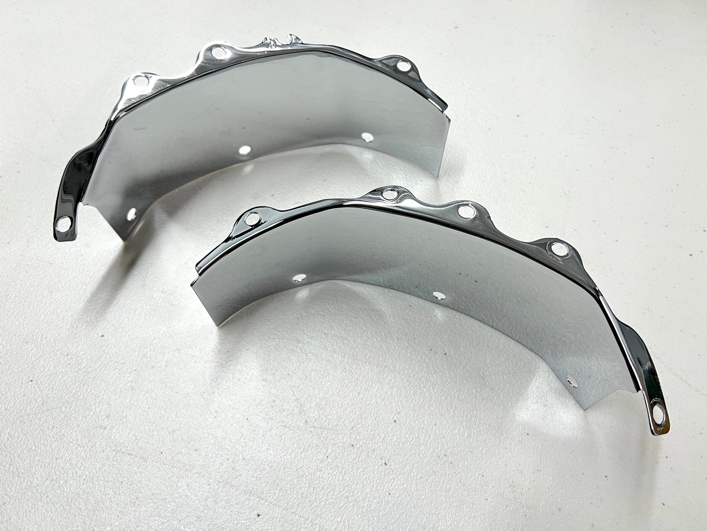 1964 CHEVY IMPALA / FULL SIZE FRONT GRILL FENDER MOUNTING BRACKETS HALF MOON 2PC / CHROME FINISH [ORIGINAL OEM RESTORED]