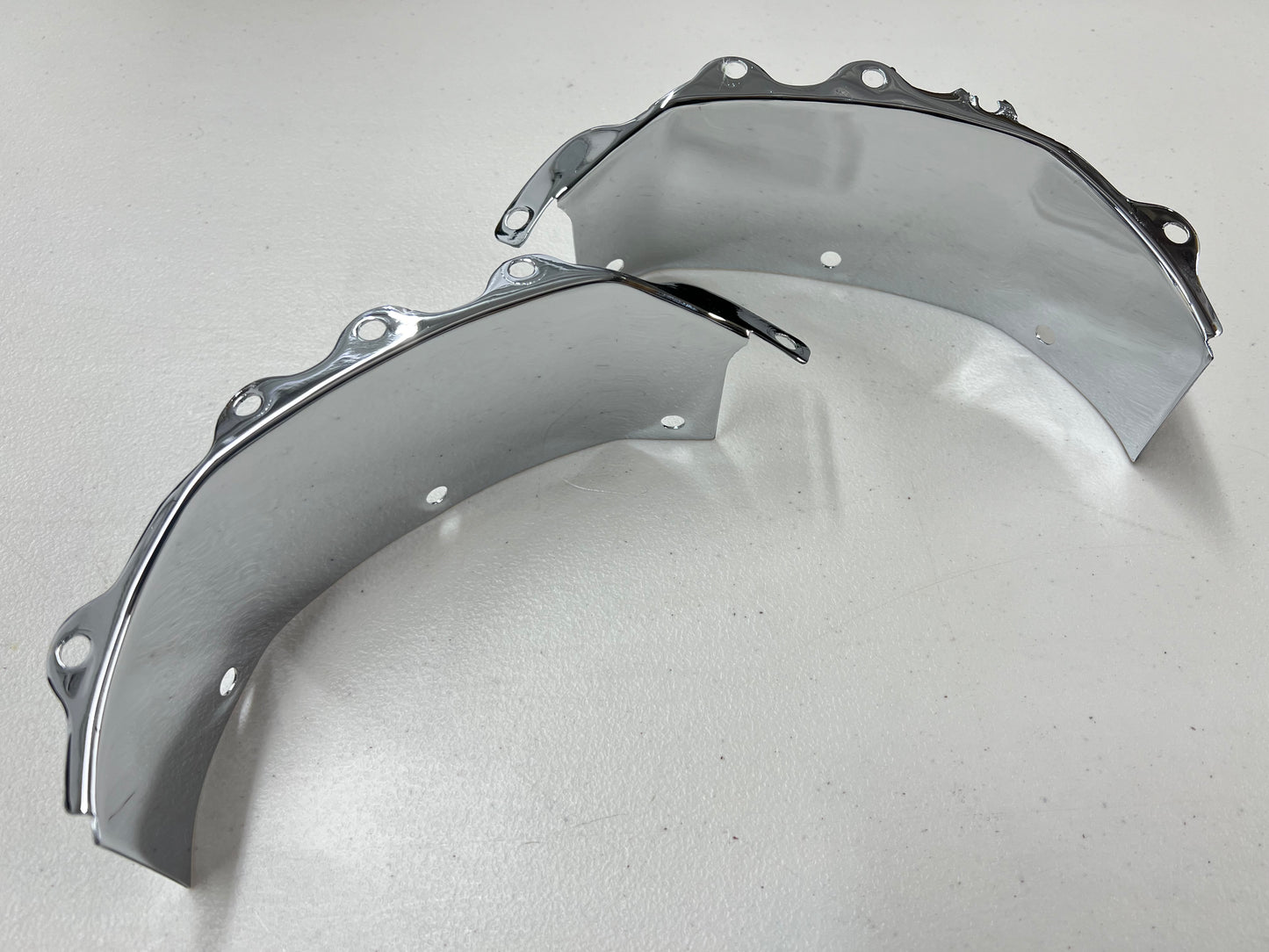 1964 CHEVY IMPALA / FULL SIZE FRONT GRILL FENDER MOUNTING BRACKETS HALF MOON 2PC / CHROME FINISH [ORIGINAL OEM RESTORED]