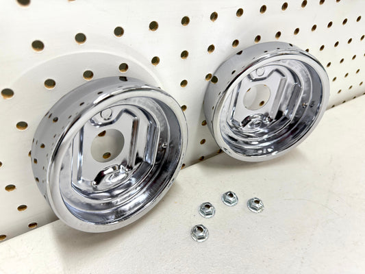 1960 CHEVY CHEVROLET IMPALA REAR BACKUP (REVERSE) LAMP BASE , TAILLAMP BEZEL , BACK UP LIGHT HOUSING SET 2PC / IMPORT CHROME [NEW]