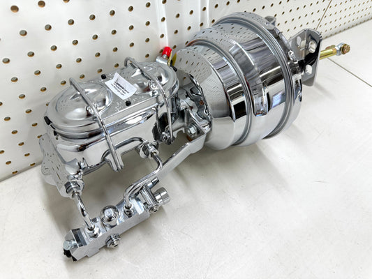 1958-1964 CHEVY FULL-SIZE / IMPALA 8" POWER BRAKE DUAL BOOSTER MASTER CONVERSION KIT (FOR DISC & DISC BRAKE) / CHROME FINISH