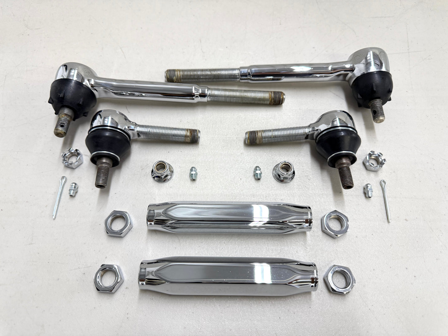 1955-1957 GM CHEVY CHEVROLET FULL SIZE / BEL AIR STANDARD TIE ROD END AND SLEEVE SET [NEW][TRIPLE CHROME FINISH]