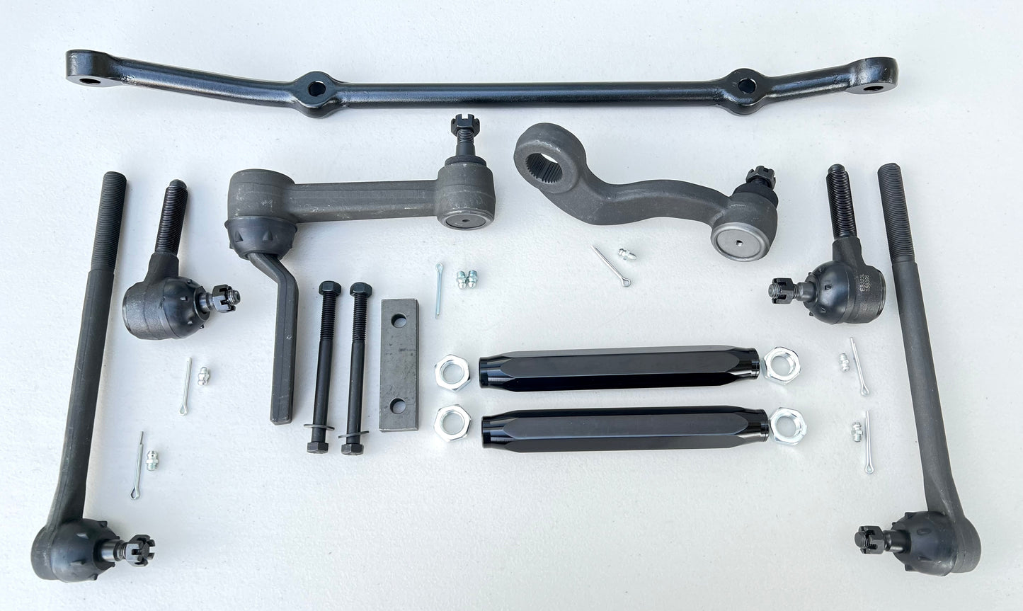 1961-1964 GM FULL SIZE / CHEVY IMPALA BELAIR BISCAYNE STANDARD STEERING LINKAGE COMPLETE KIT w/ BLACK ANODIZED SLEEVES [NEW]