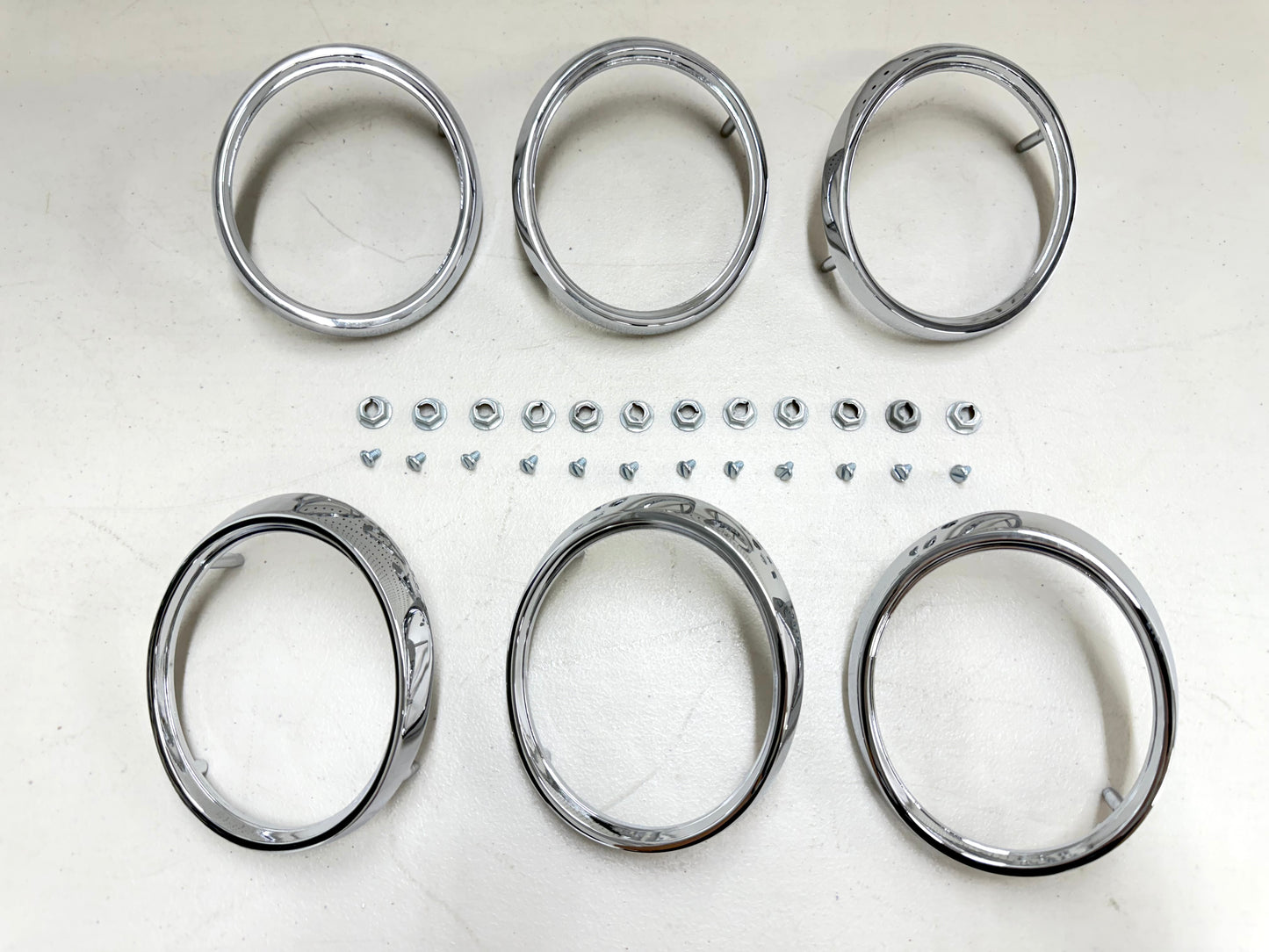 1965 CHEVY IMPALA BEL AIR BISCAYNE COMPLETE TAIL & BACK UP LAMP BASE SET (TAILLAMP BEZEL TAIL LIGHT HOUSING SET) 6PC / IMPORT CHROME [NEW]
