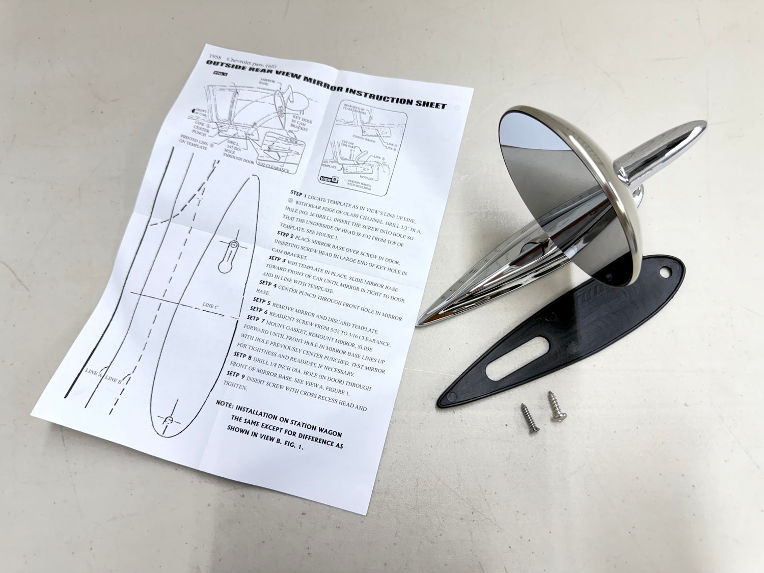 1958 CHEVY IMPALA BEL AIR BISCAYNE / FULL SIZE OUTSIDE EXTERIOR CHROME DOOR MIRROR 1PC LH OR RH [NEW]