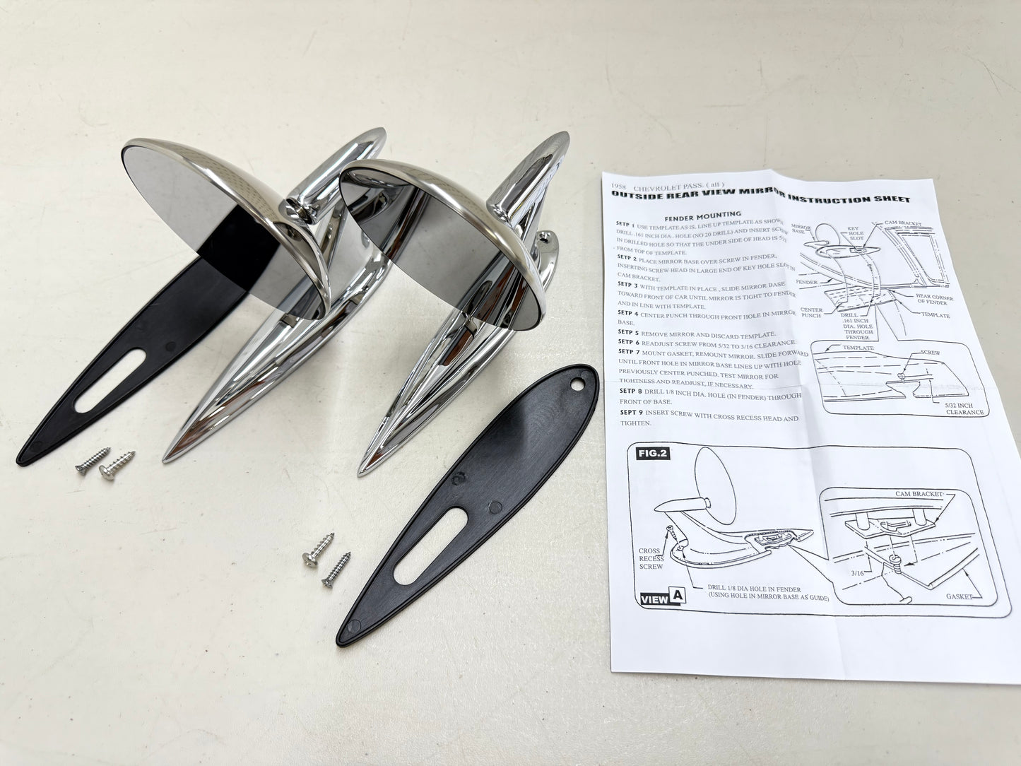 1958 CHEVY IMPALA BEL AIR BISCAYNE / FULL SIZE OUTSIDE EXTERIOR CHROME DOOR MIRROR 1SET LH/RH [NEW]