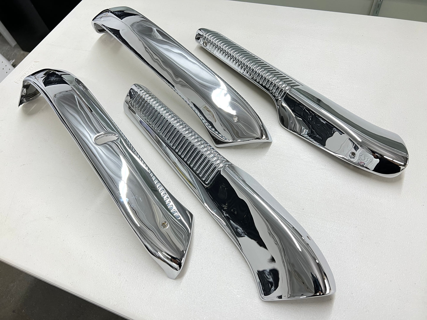 1961-1962 CHEVY IMPALA FRONT BENCH SEAT TRIMS , SHELLS 4PC / CHROME FINISH [GM ORIGINAL OEM RESTORED]