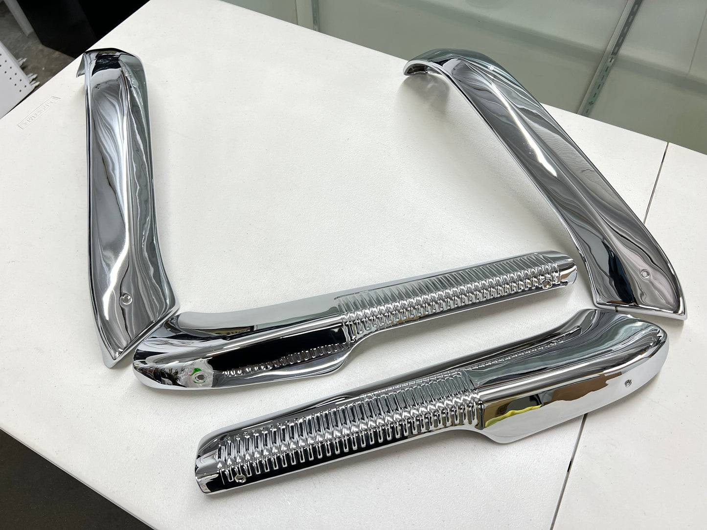 1963-1964 CHEVY IMPALA FRONT BENCH SEAT TRIMS , SHELLS 4PC / CHROME FINISH [GM ORIGINAL OEM RESTORED]