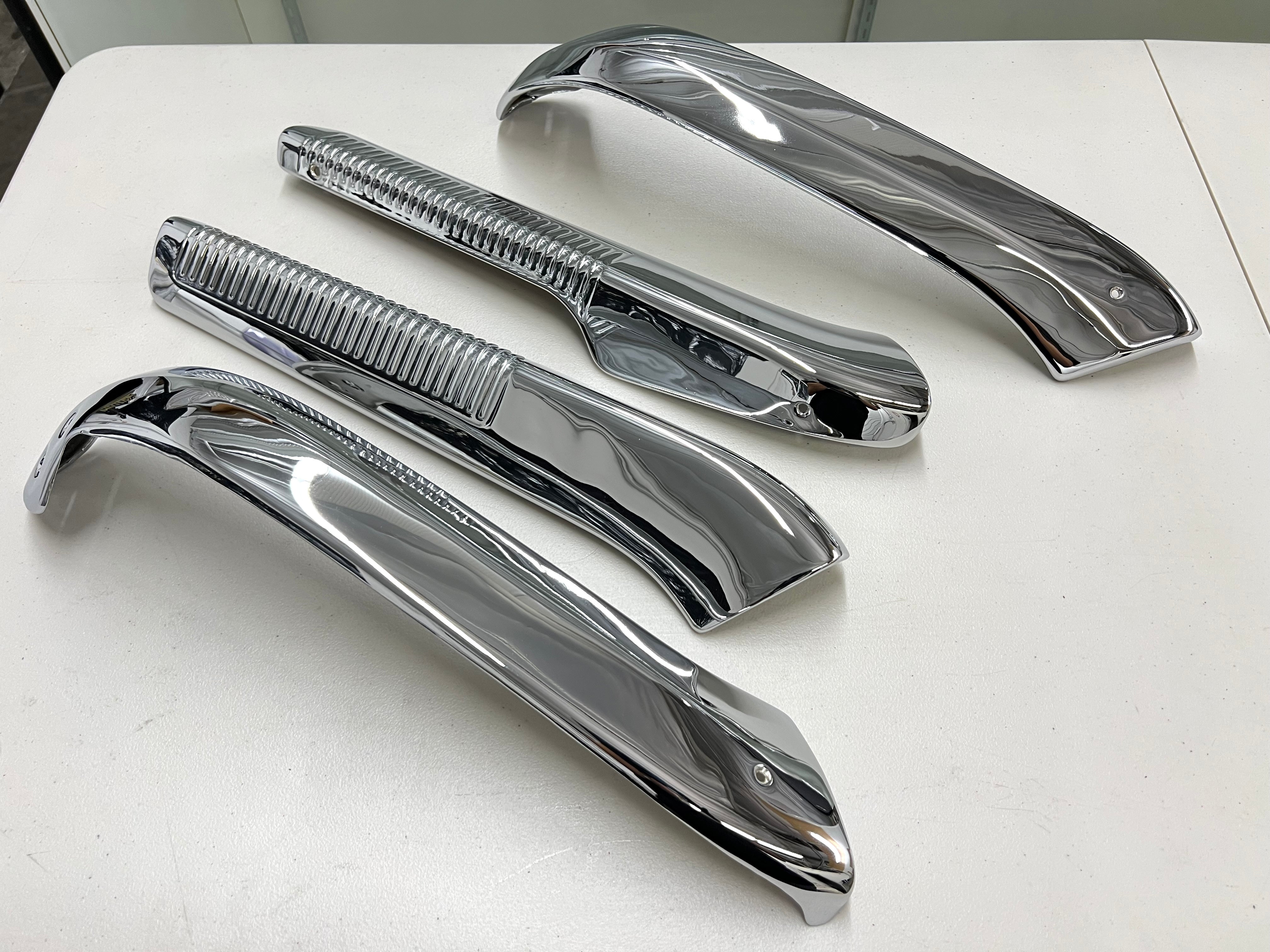 1963-1964 CHEVY IMPALA FRONT BENCH SEAT TRIMS , SHELLS 4PC / CHROME