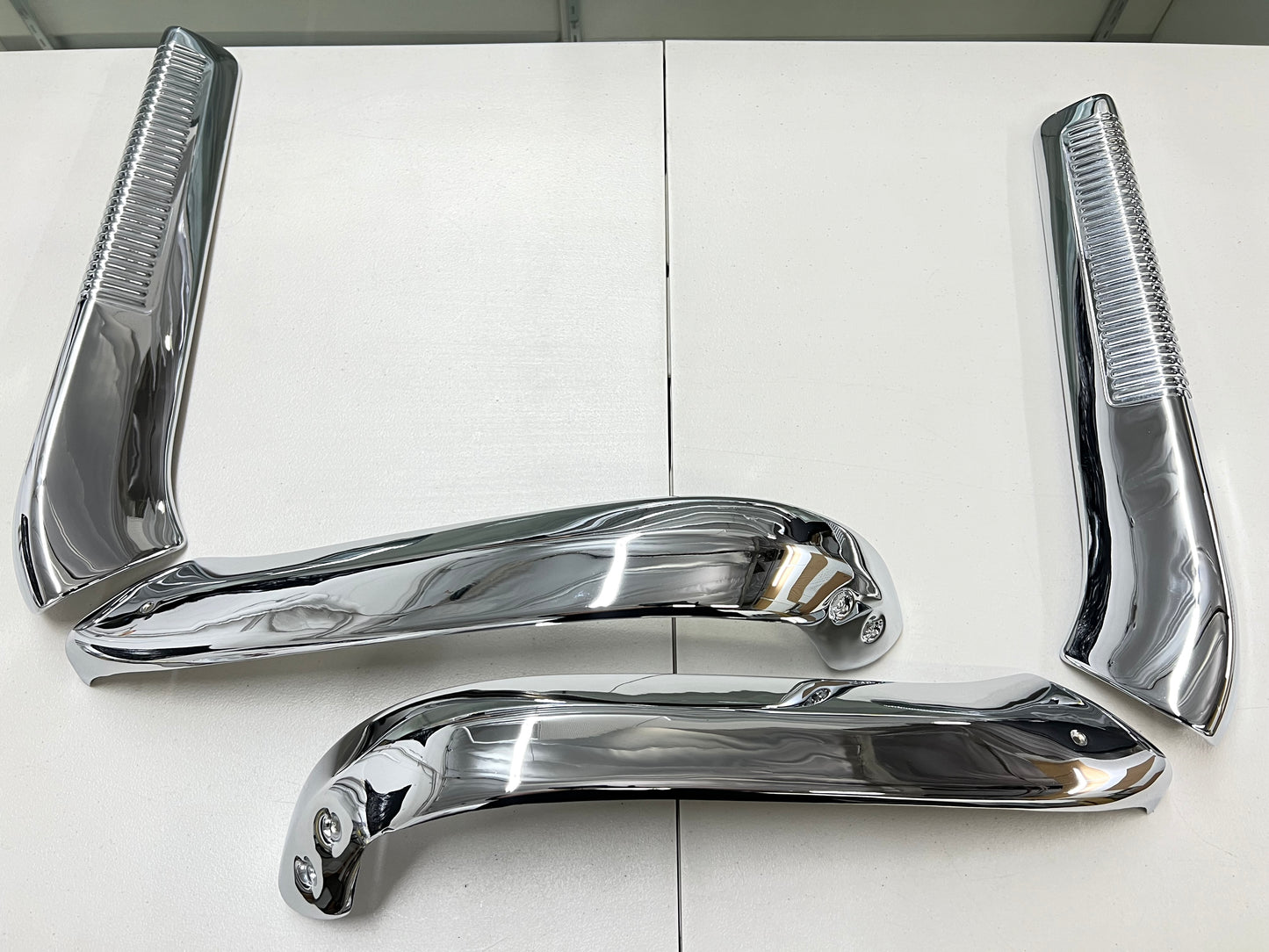 1963-1964 CHEVY IMPALA FRONT BENCH SEAT TRIMS , SHELLS 4PC / CHROME FINISH [GM ORIGINAL OEM RESTORED]