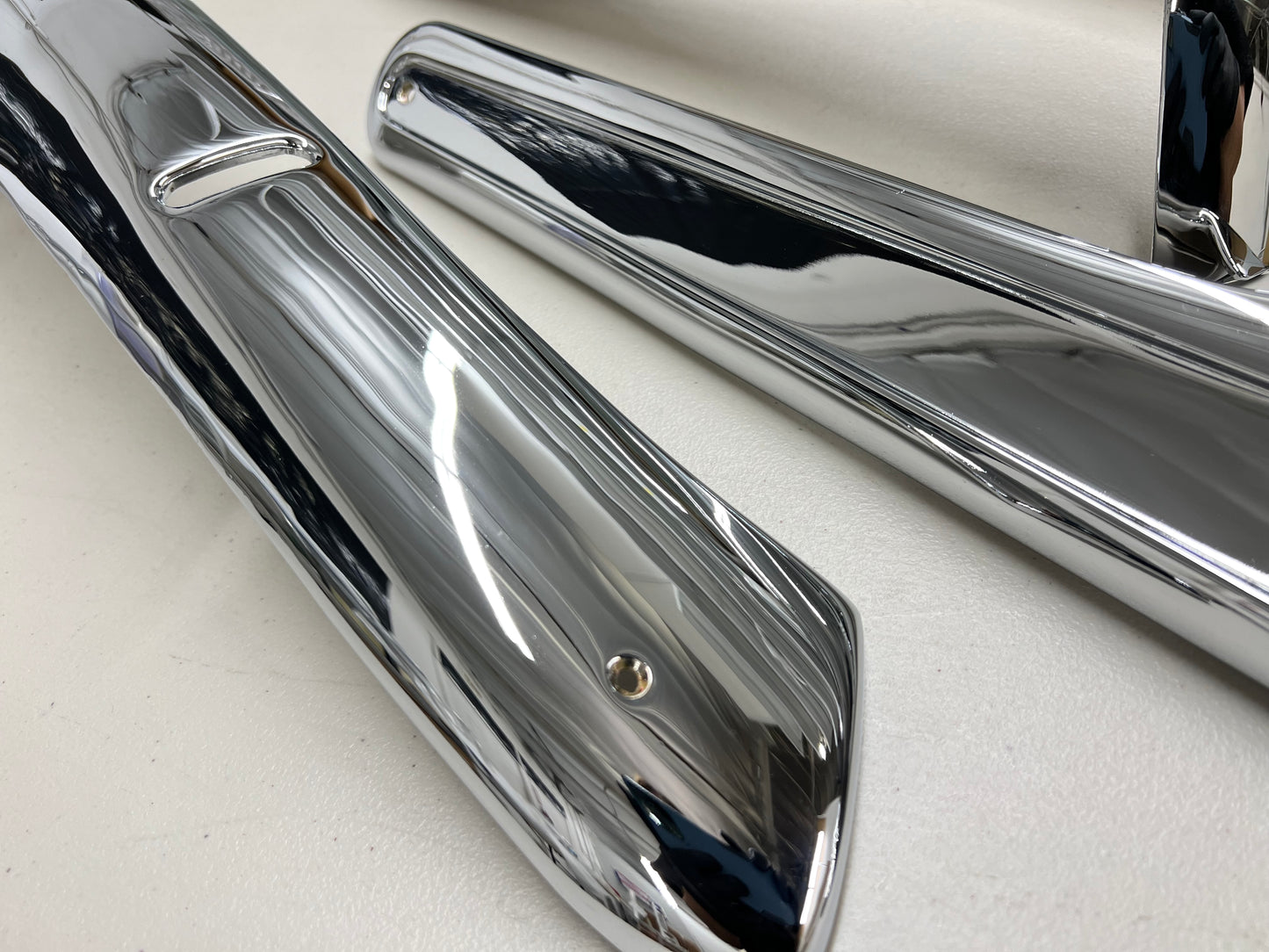 1959-1960 CHEVY IMPALA FRONT BENCH SEAT TRIMS , SHELLS 4PC / CHROME FINISH [GM ORIGINAL OEM RESTORED]