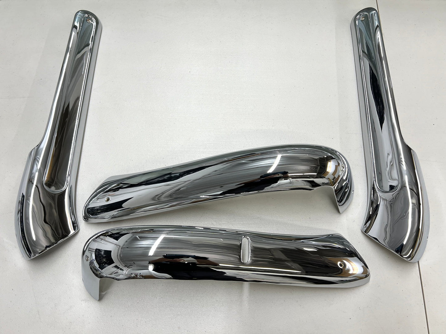 1959-1960 CHEVY IMPALA FRONT BENCH SEAT TRIMS , SHELLS 4PC / CHROME FINISH [GM ORIGINAL OEM RESTORED]