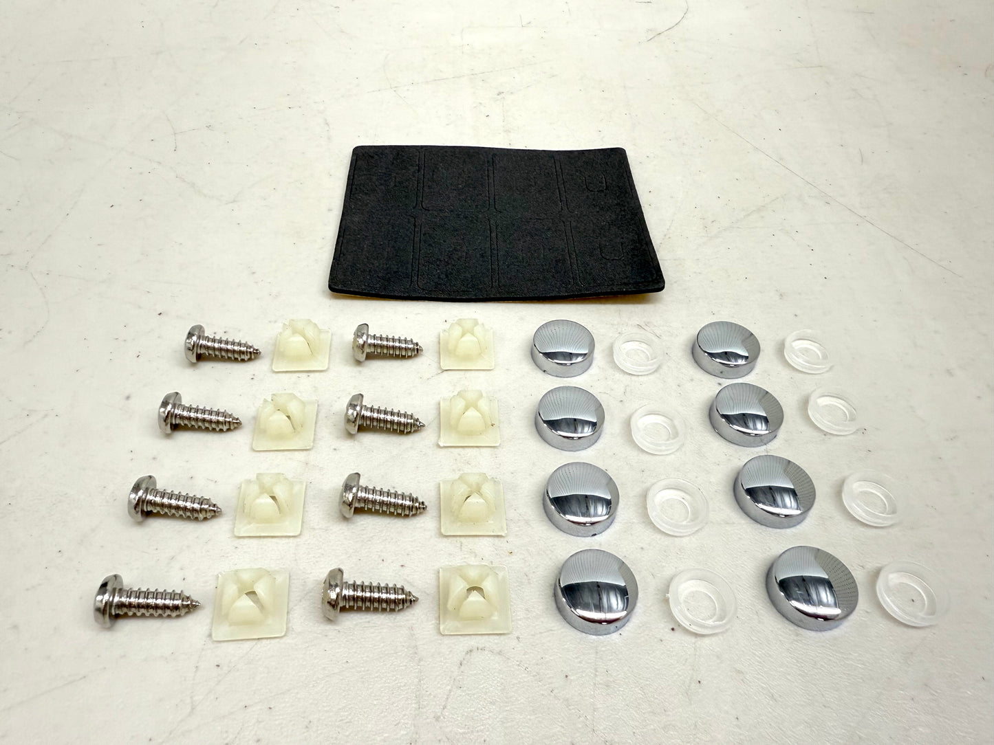 CHEVROLET IMPALA, BEL AIR, BISCAYNE CHROME LICENSE PLATE CAP AND FASTENER SET