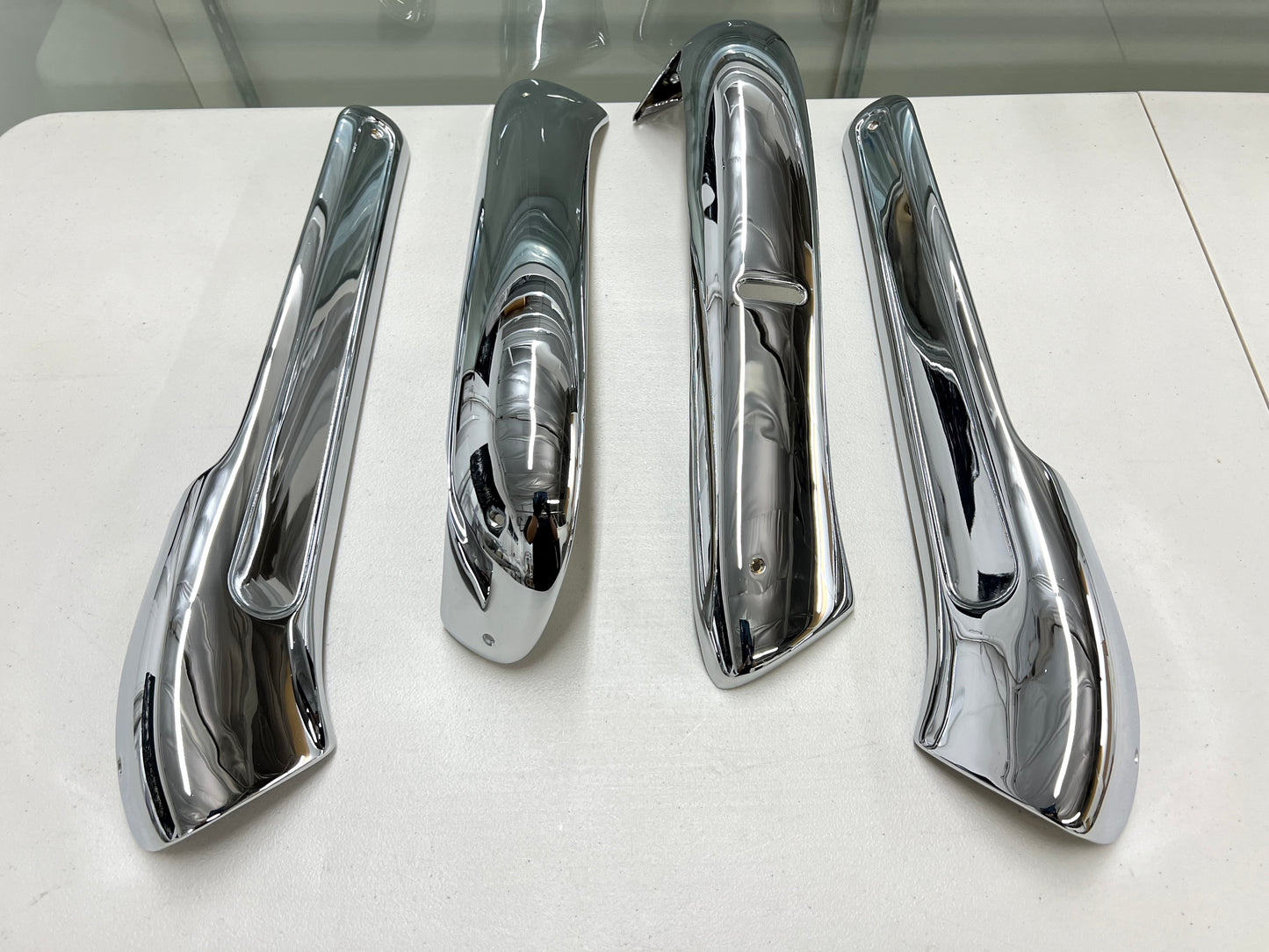 1959-1960 CHEVY IMPALA FRONT BENCH SEAT TRIMS , SHELLS 4PC / CHROME FINISH [GM ORIGINAL OEM RESTORED]