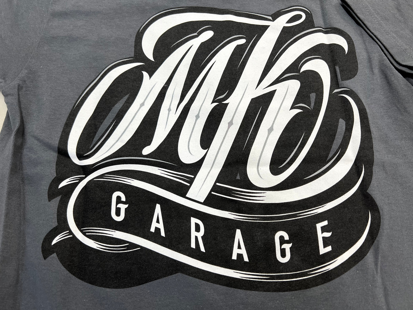 MK GARAGE | OG ABEL DESIGN Short Sleeve Tshirt T shirt [GRAPHITE GREY/S-4XL] / Classic car Lowrider Hydraulics Mens Ladies Unisex