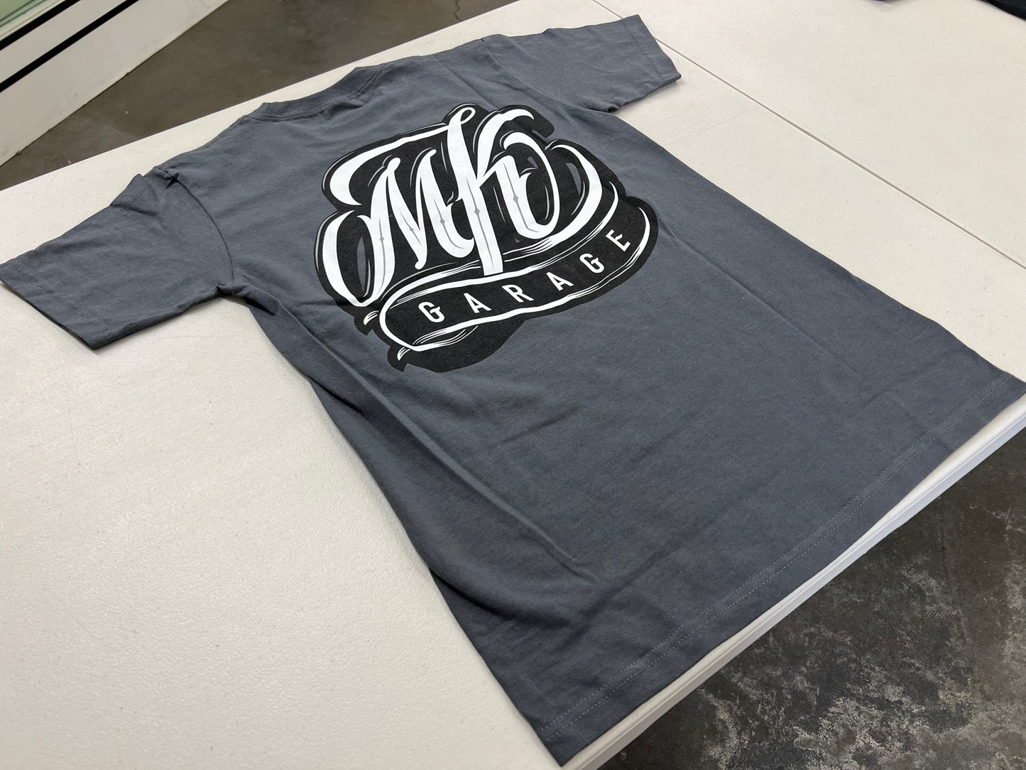 MK GARAGE | OG ABEL DESIGN Short Sleeve Tshirt T shirt [GRAPHITE GREY/S-4XL] / Classic car Lowrider Hydraulics Mens Ladies Unisex