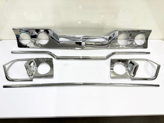 [ORIGINAL OEM RESTORED] 1963 CHEVY IMPALA REAR TRUNK LID PANEL , TAILLIGHT COVE TRIM INSERTS 3PC & TRUNK UPPER LOWER CORNER MOLDINGS TRIMS 4PC COMPLETE SET / TRIPLE CHROME FINISH