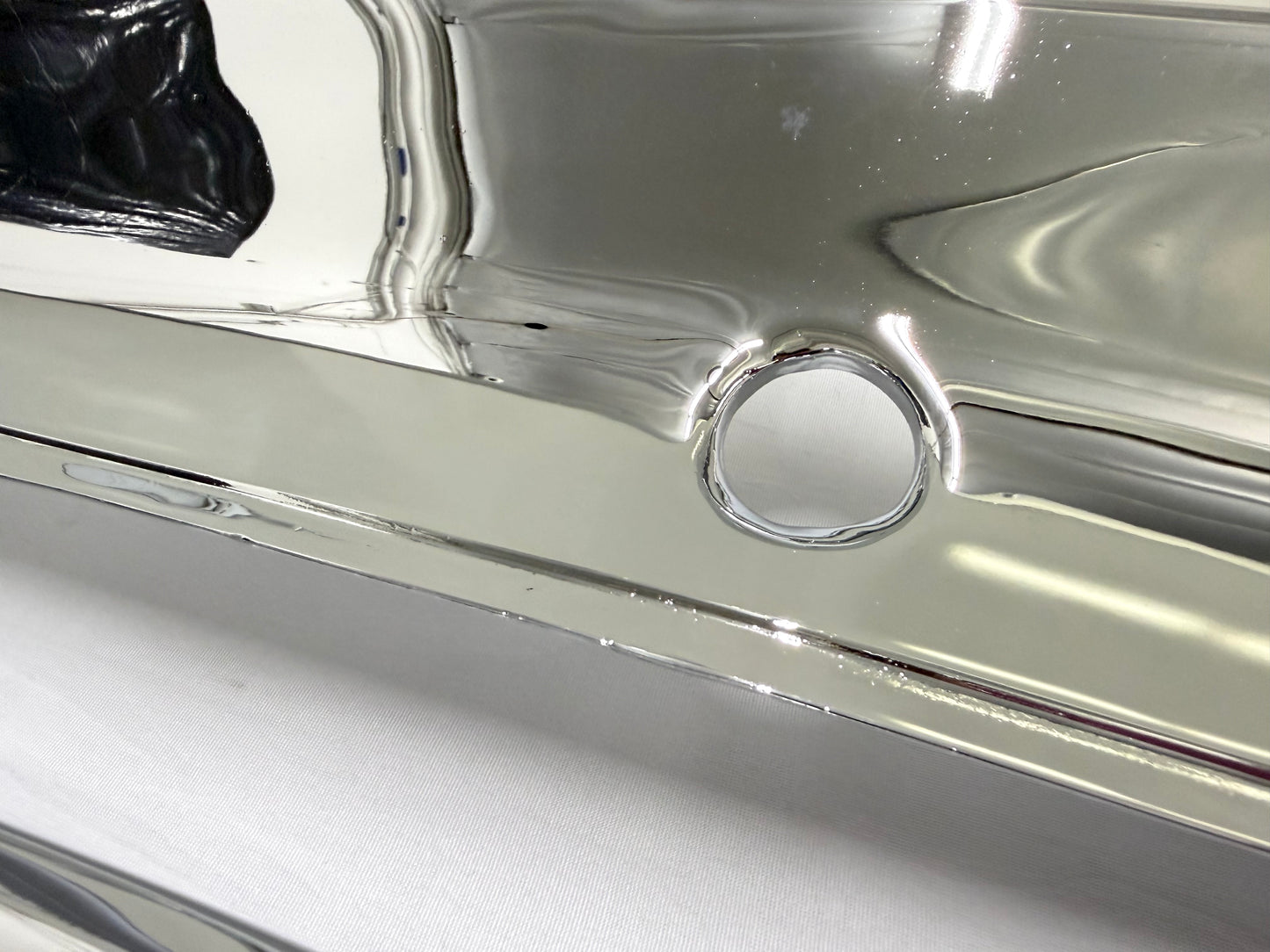 [ORIGINAL OEM RESTORED] 1963 CHEVY IMPALA REAR TRUNK LID PANEL , TAILLIGHT COVE TRIM INSERTS 3PC & TRUNK UPPER LOWER CORNER MOLDINGS TRIMS 4PC COMPLETE SET / TRIPLE CHROME FINISH