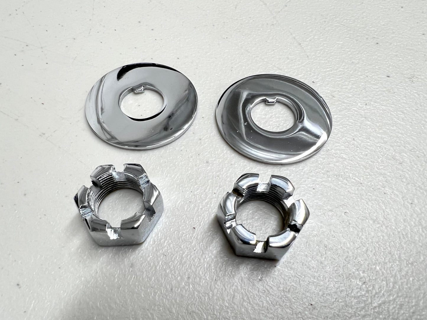 1958-64 CHEVY IMPALA / FULL SIZE SPINDLE STEERING KNUCKLE NUT WASHER SET / CHROME FINISH [ORIGINAL OEM]